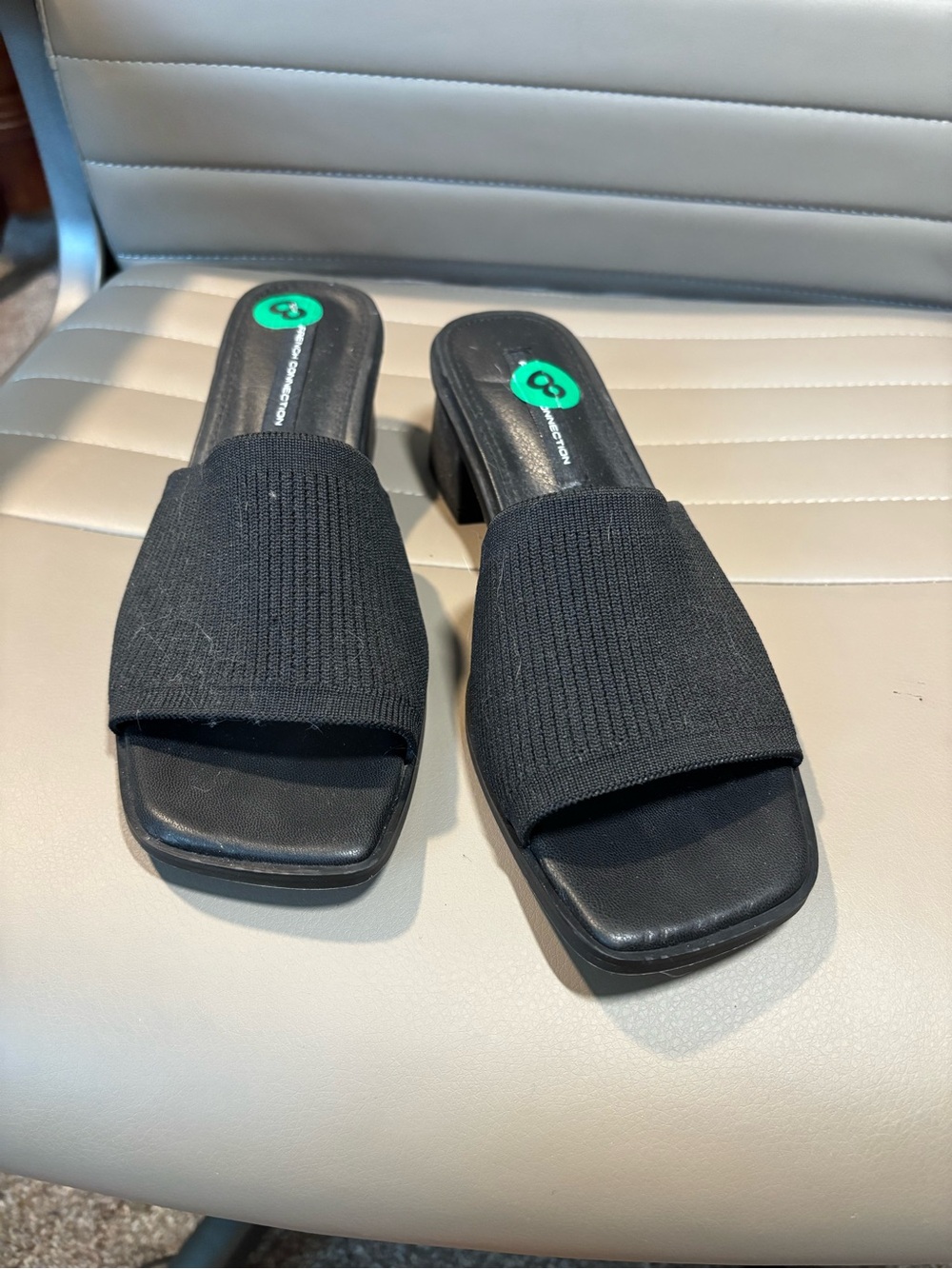 French Connection Black Knit Slide Mules with Low Block Heel
